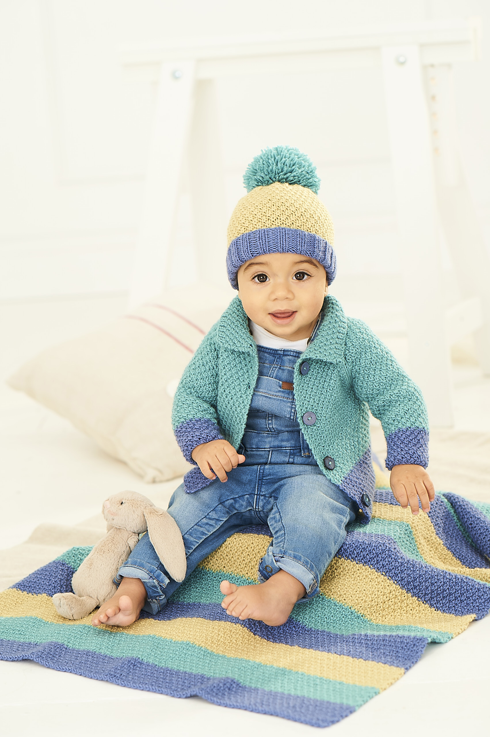 children's knitted cardigan, hat and blanket, pattern Bright bambino DK children's knitted cardigan, hat and blanket, pattern 904-9757-1