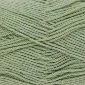 Close-up of olive-green twisted yarn skein with soft, fuzzy fibers and subtle sheen.