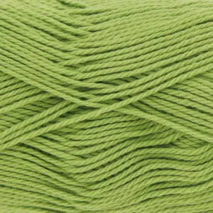 Close-up of lime-green yarn skeins wound in overlapping strands, showing a braided texture of the fibers.