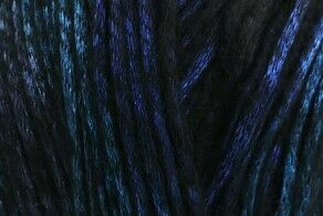 Close-up of dark blue and black hair strands with subtle blue highlights.